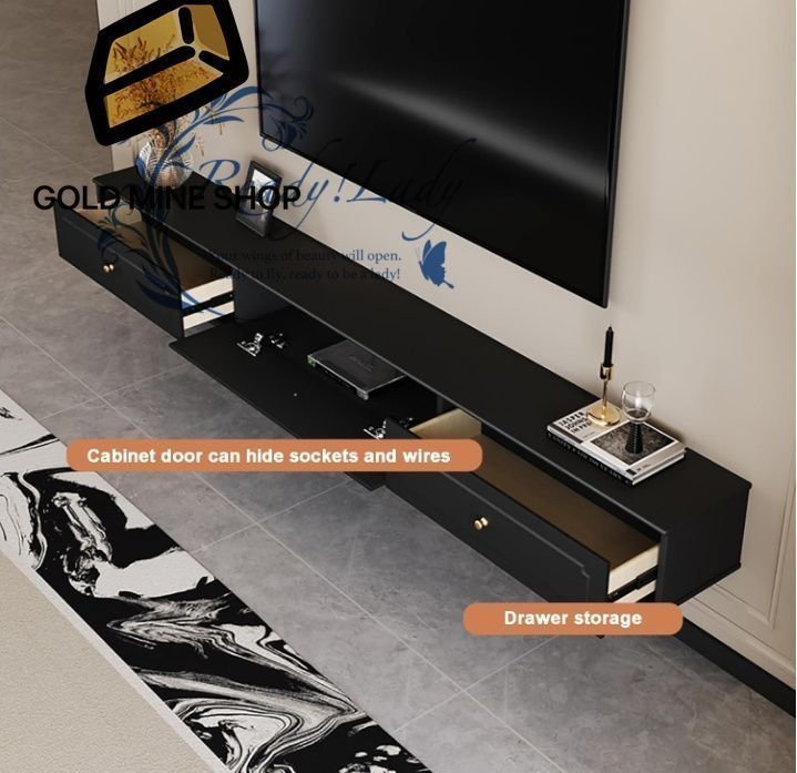 ローボードテレビ台 フローティング TV スタンド 壁掛け テレビボードテレビ台 おしゃれ ヴィンテージ ウッド 壁掛けメディア コンソール シェルフ フローティング TV ユニット スタンドテレビ Black 160x24x20cm