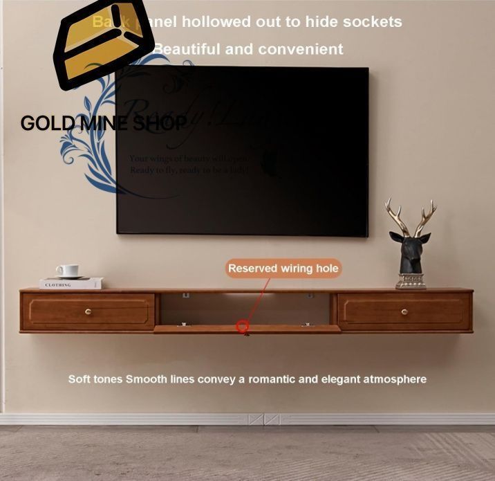 ローボードテレビ台 フローティング TV スタンド 壁掛け テレビボードテレビ台 おしゃれ ヴィンテージ ウッド 壁掛けメディア コンソール シェルフ フローティング TV ユニット スタンドテレビ Black 160x24x20cm MARWIL-DEMENAGEMENTS_CH