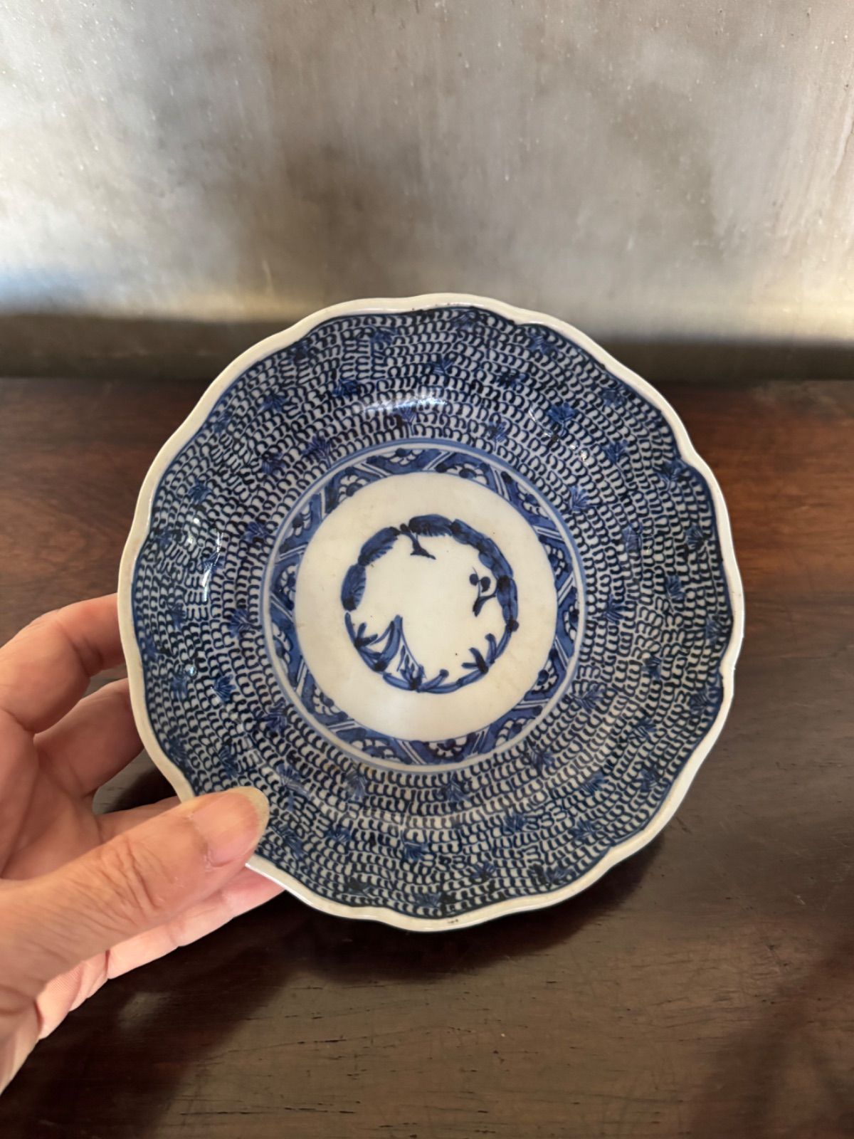 古伊万里　江戸中期　染付　蛸唐草　なます皿　２客 古伊万里 伊万里 染付 古染付 蛸唐草 唐草文 江戸期 蔵出し 中皿 1客