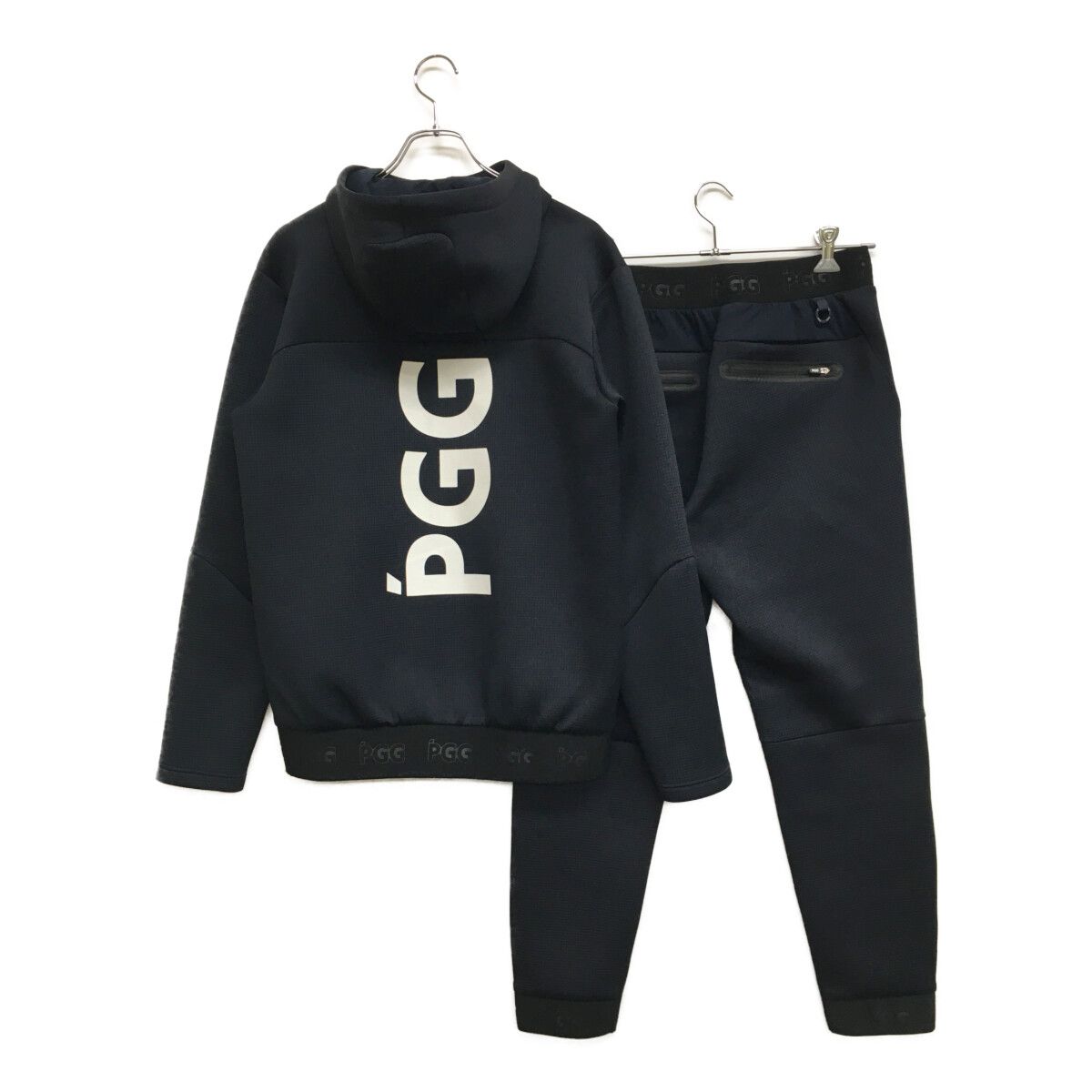 メンズ ピージージー PGG セットアップ 6 LL 紺 ネイビー フード付きダブルジップアウター×ロングパンツ ダンボール生地