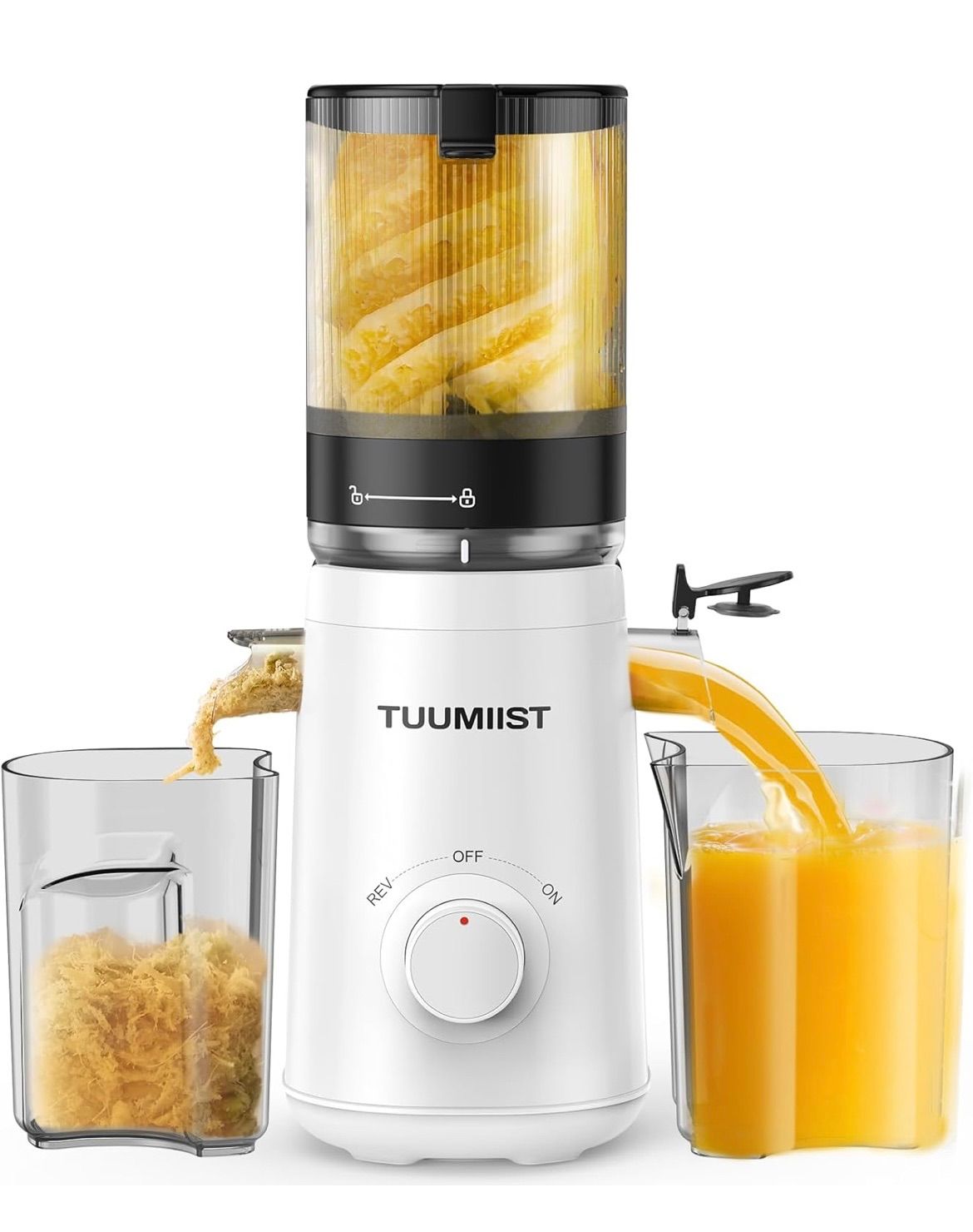 TUUMIIST ジューサー 13.46cm広い投入口 1.8L特大容量 スロージューサー 細かくカット不要 取り付け簡単 コールドプレスジューサー 搾りカス分離 BPAフリー ジューサーミキサー 白