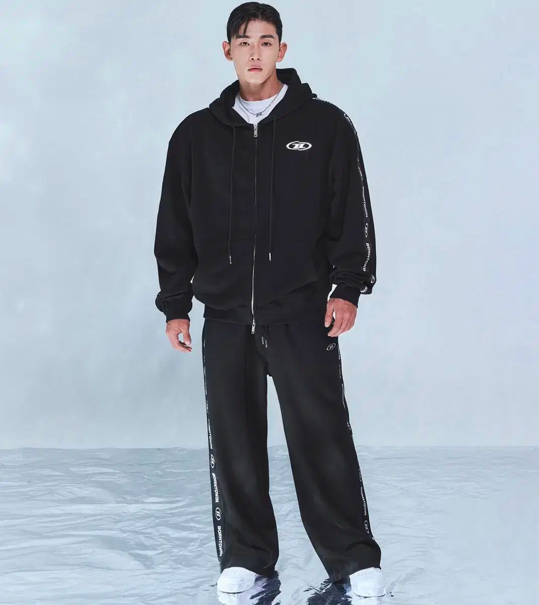 BORN TO WIN クロム B ブラックライン ジップアップ ワイドパンツ