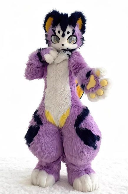 着ぐるみ ケモノ体 フルスーツ セット NO.57 パープル 虎 全頭ヘッド ファースーツ ぬいぐるみ コスプレ コスチューム