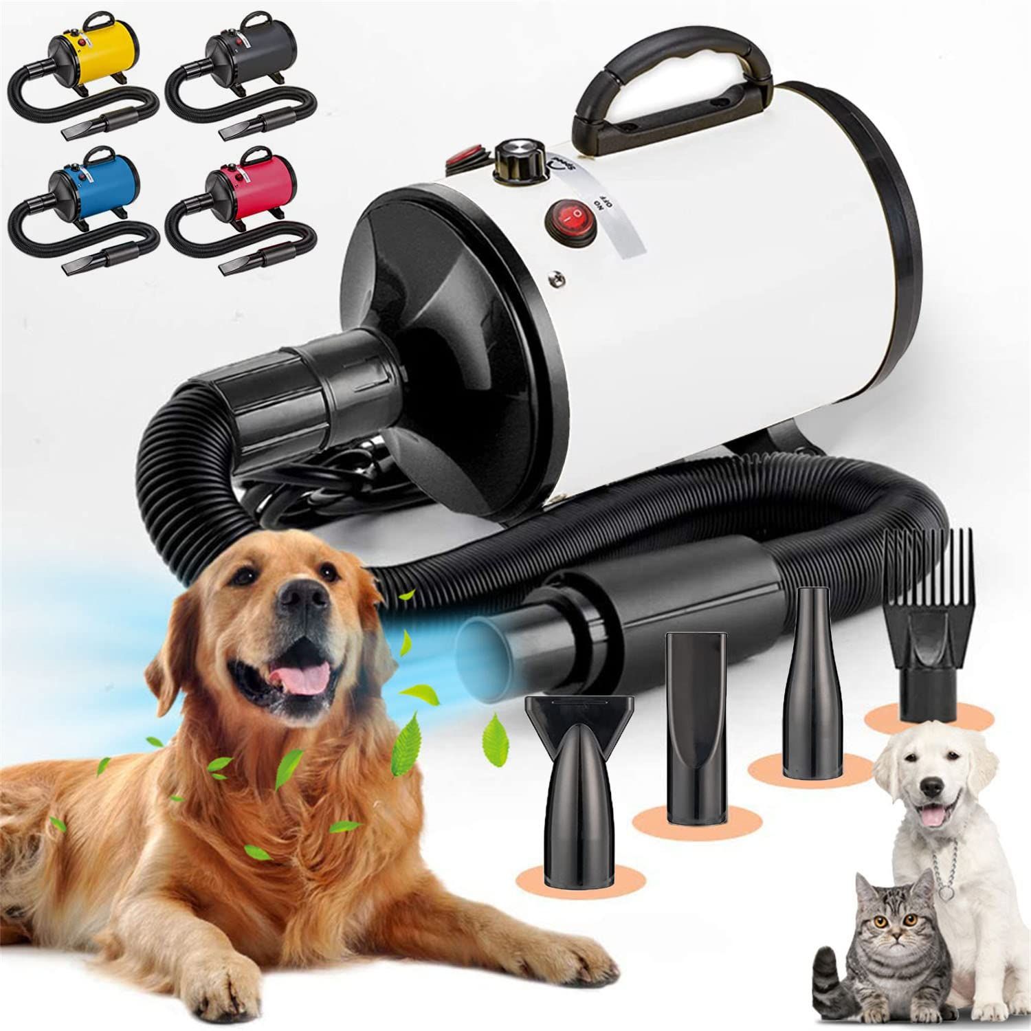 数量 ペットドライヤー 犬用ドライヤー 猫 犬 ドライヤー 大風量 犬用乾燥機 無段階風速制御 - ℃温度可調整 犬 ドライヤー 4種ノズル付き 日本語説明書 犬 猫兼用 - ホワイト