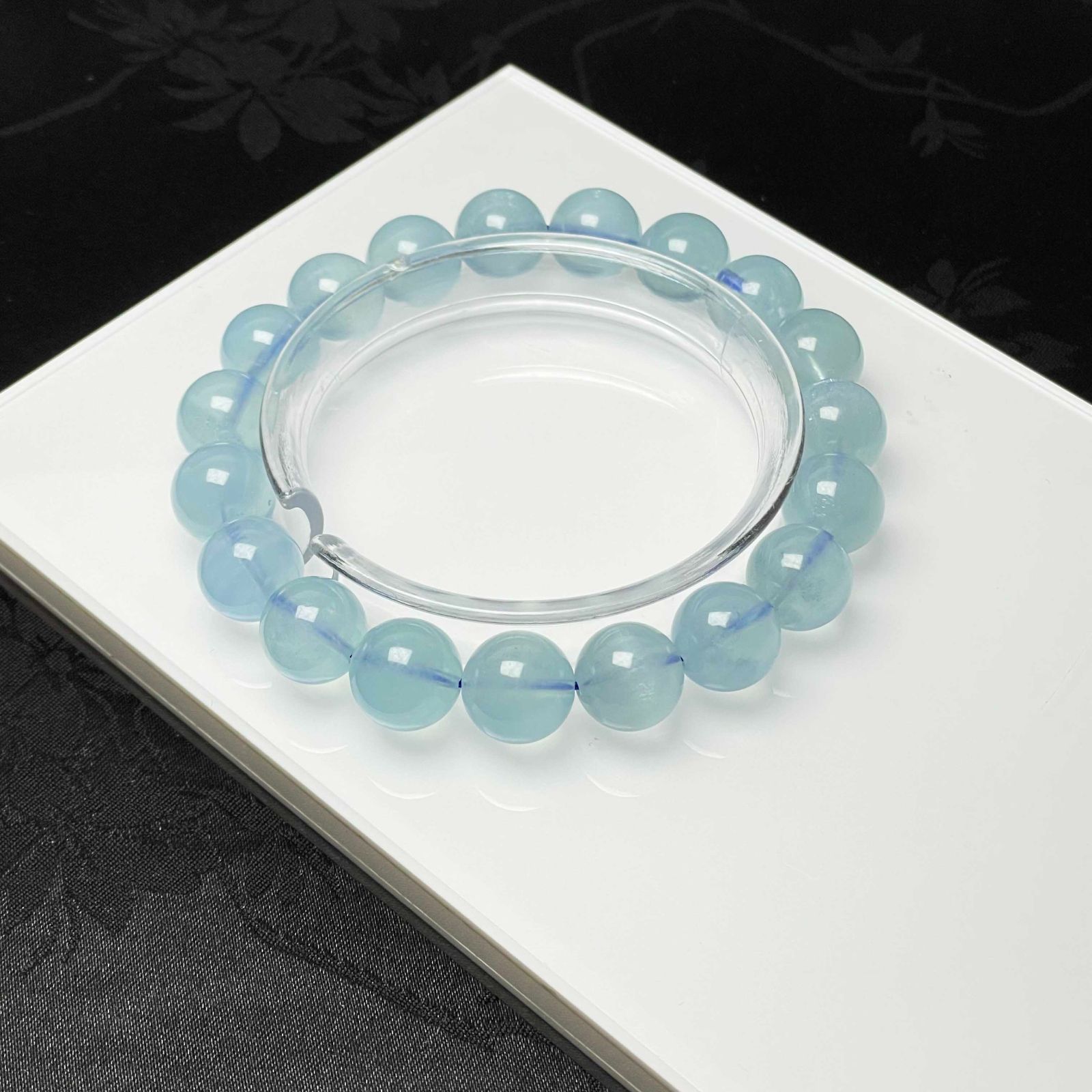 EU製 ブルーアクアマリン パワーストーン ブレスレット 天然石 原石 お守り プレゼント 11.2-11.6mm ZZ1653