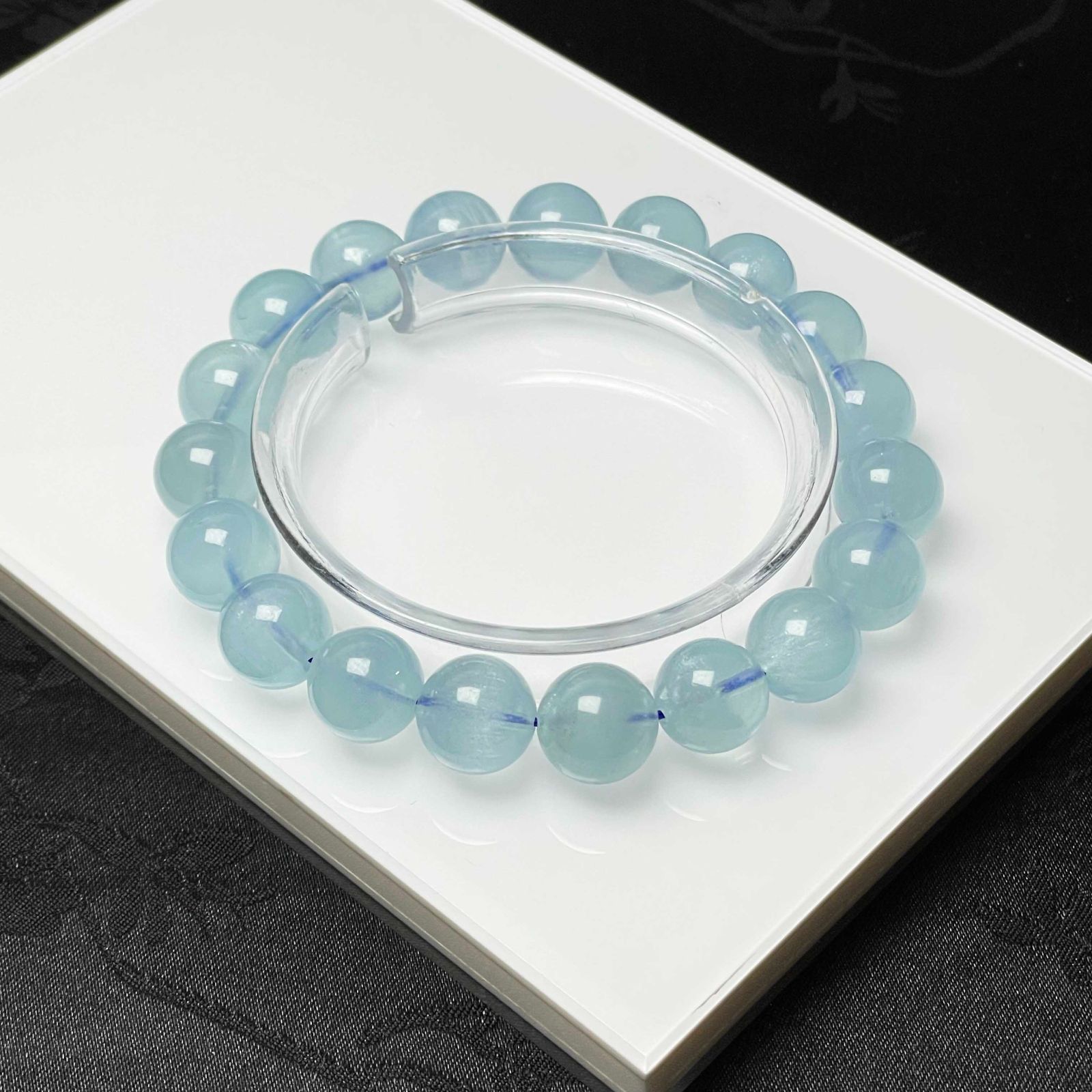 EU製 ブルーアクアマリン パワーストーン ブレスレット 天然石 原石 お守り プレゼント 11.2-11.6mm ZZ1653