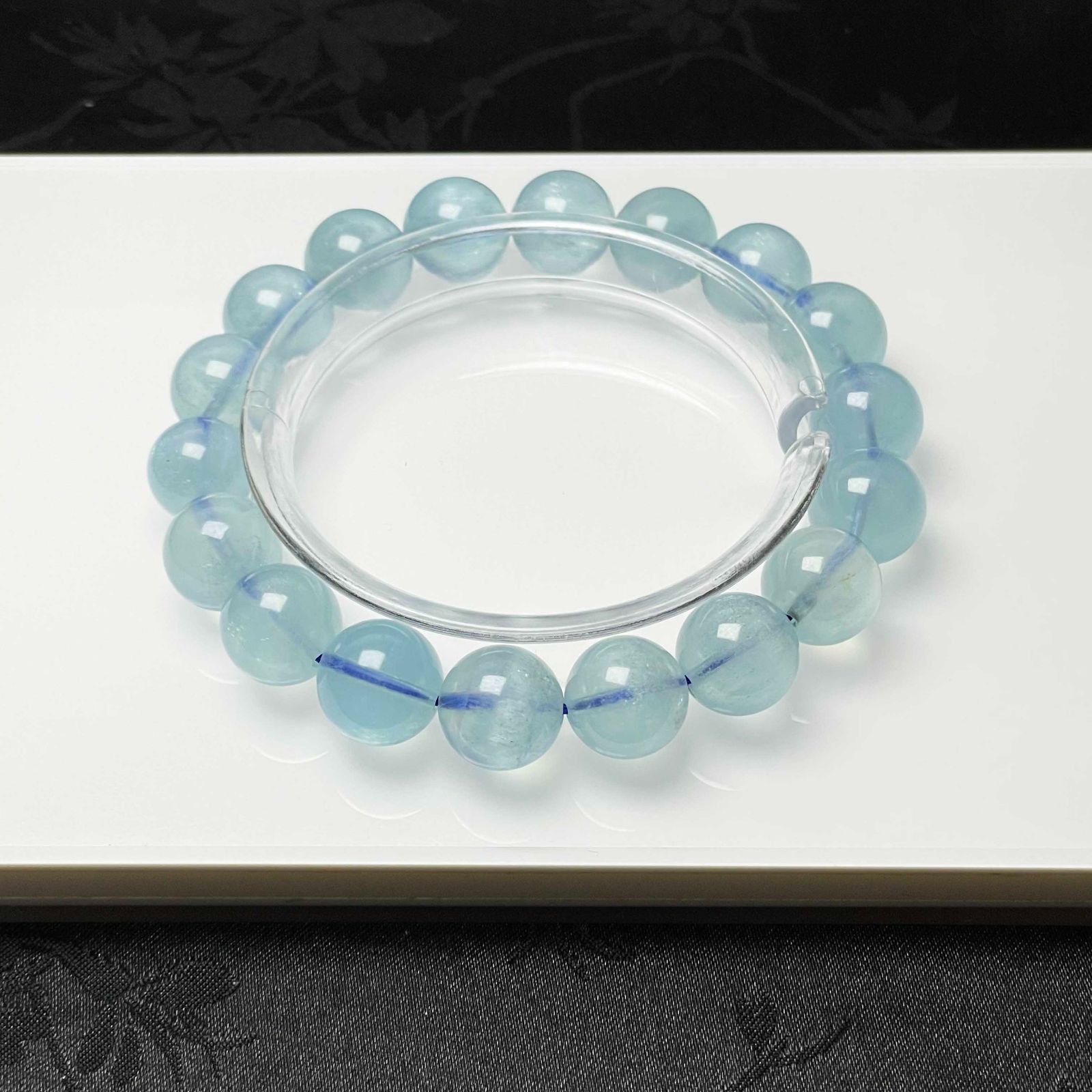 上級 EU製 ブルーアクアマリン パワーストーン ブレスレット 天然石 原石 お守り プレゼント 11.8-12.4mm ZZ1654