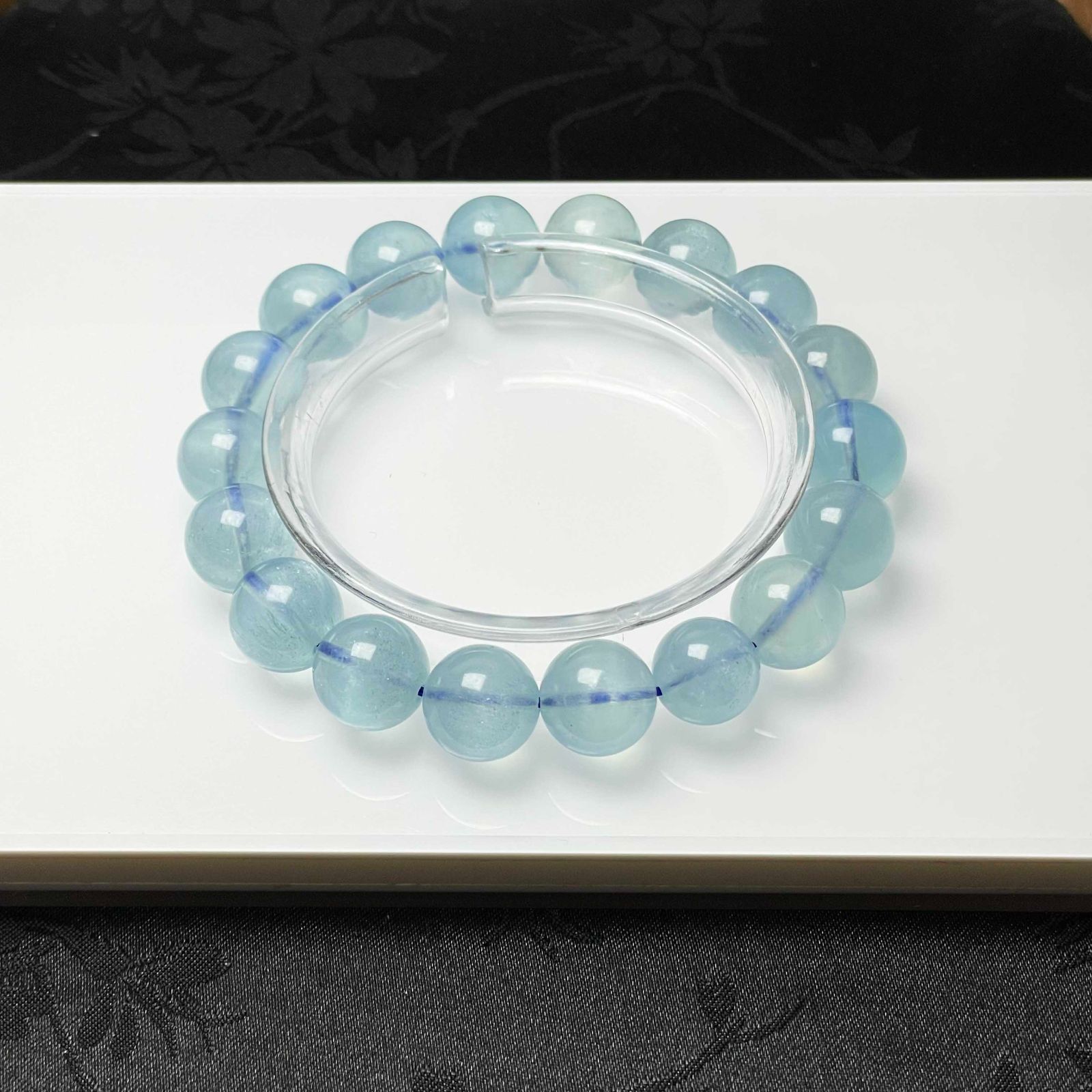 上級 EU製 ブルーアクアマリン パワーストーン ブレスレット 天然石 原石 お守り プレゼント 11.8-12.4mm ZZ1654