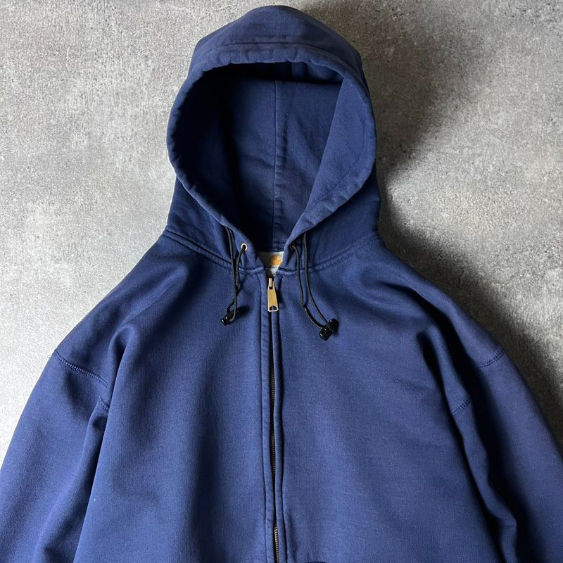 雰囲気系 90s Carhartt サーマル ライナー付き フルジップ スウェット フード パーカー XL 90年代 カーハート トレーナー スエット ナス紺