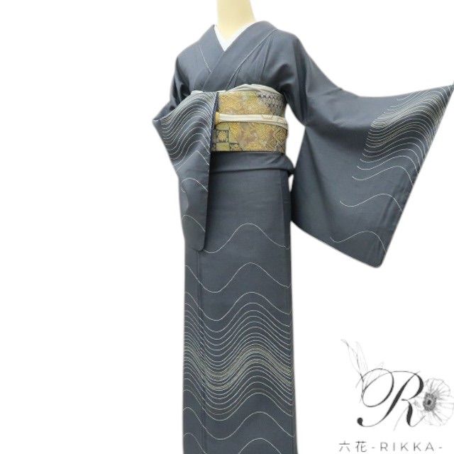  六花-RIKKA- 正絹 染織作家 大島明落款 紬訪問着 着物 A 3906 訪問着 付け下げ 着物