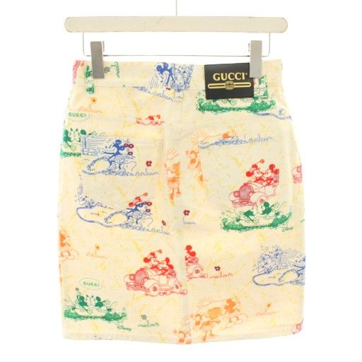 グッチ GUCCI ディズニー Disney ミッキー-ミニー スカート ひざ丈 タイト 総柄 38 ベージュ 539778 YT