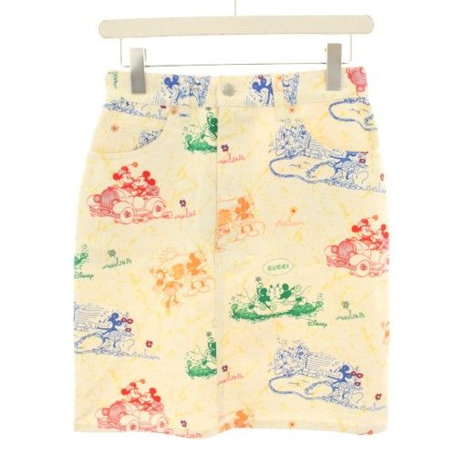 グッチ GUCCI ディズニー Disney ミッキー-ミニー スカート ひざ丈 タイト 総柄 38 ベージュ 539778 YT
