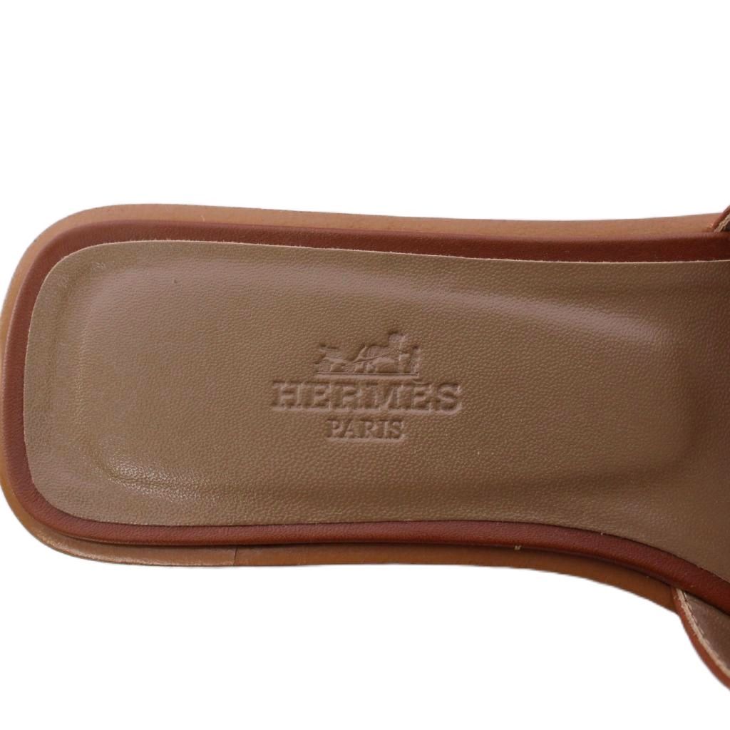  エルメス HERMES オラン サンダル フラット レザー 35.5 茶 KH サンダル サンダル ミュール