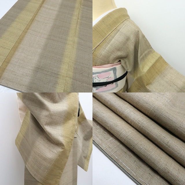  六花-RIKKA- 伝統 みちのく米沢本草木染 縦縞 着物 正絹 仕付け糸付 置賜紬 A 3907 紬 着物