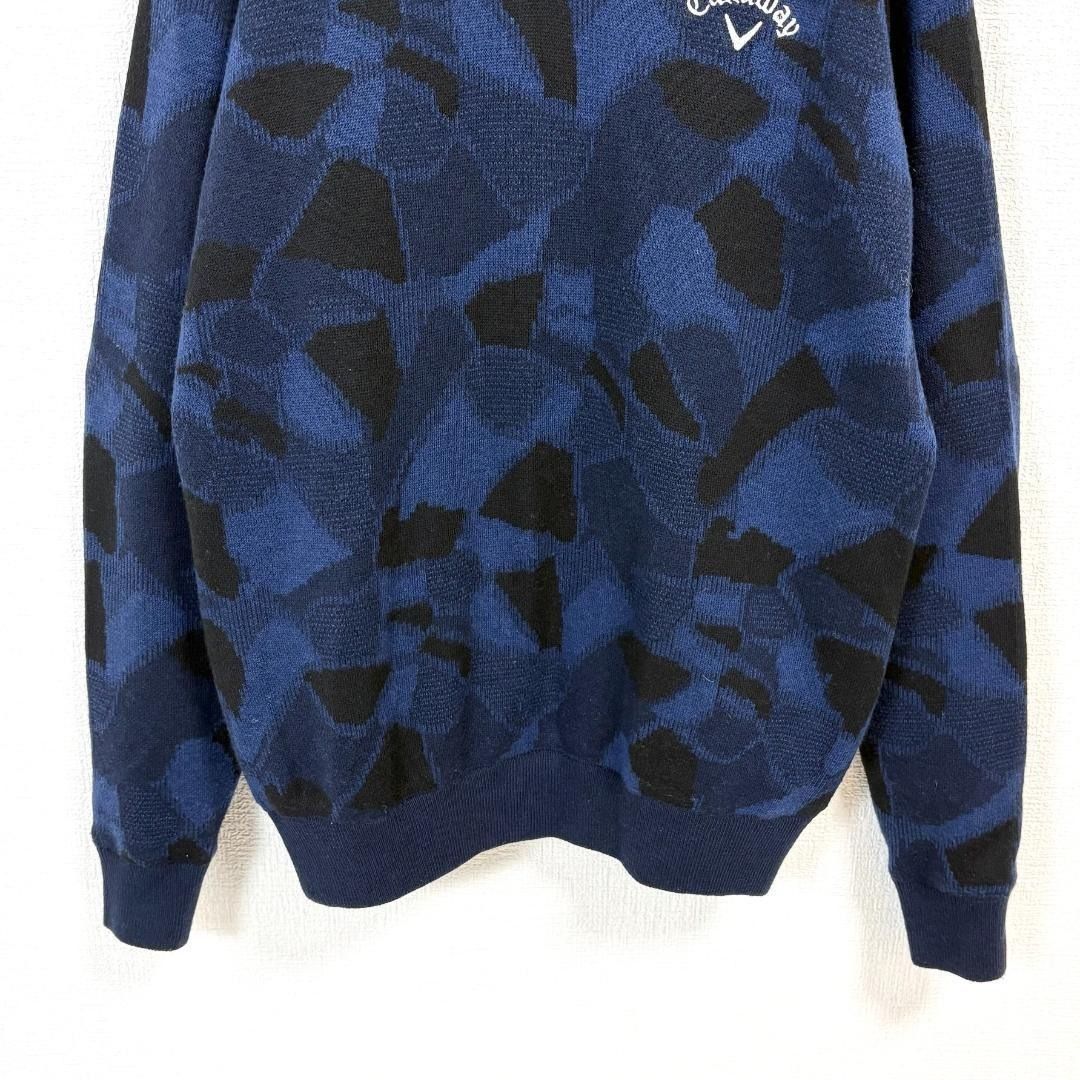  callaway Vネック長袖ニット L ネイビー 胸元ロゴ刺繍 総柄 その他 ゴルフ