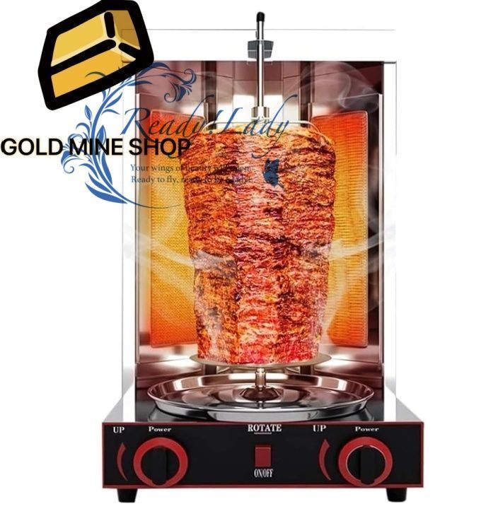 バーベキューミートマシン縦型グリラー 業務用 2つのバーナー 摂氏50 300度の温度調整 無煙 360°回転 食品用ステンレス鋼 二重制御独立スイッチ 容易な温度制御 焼き豚とご飯 飲食店向け 電圧110V