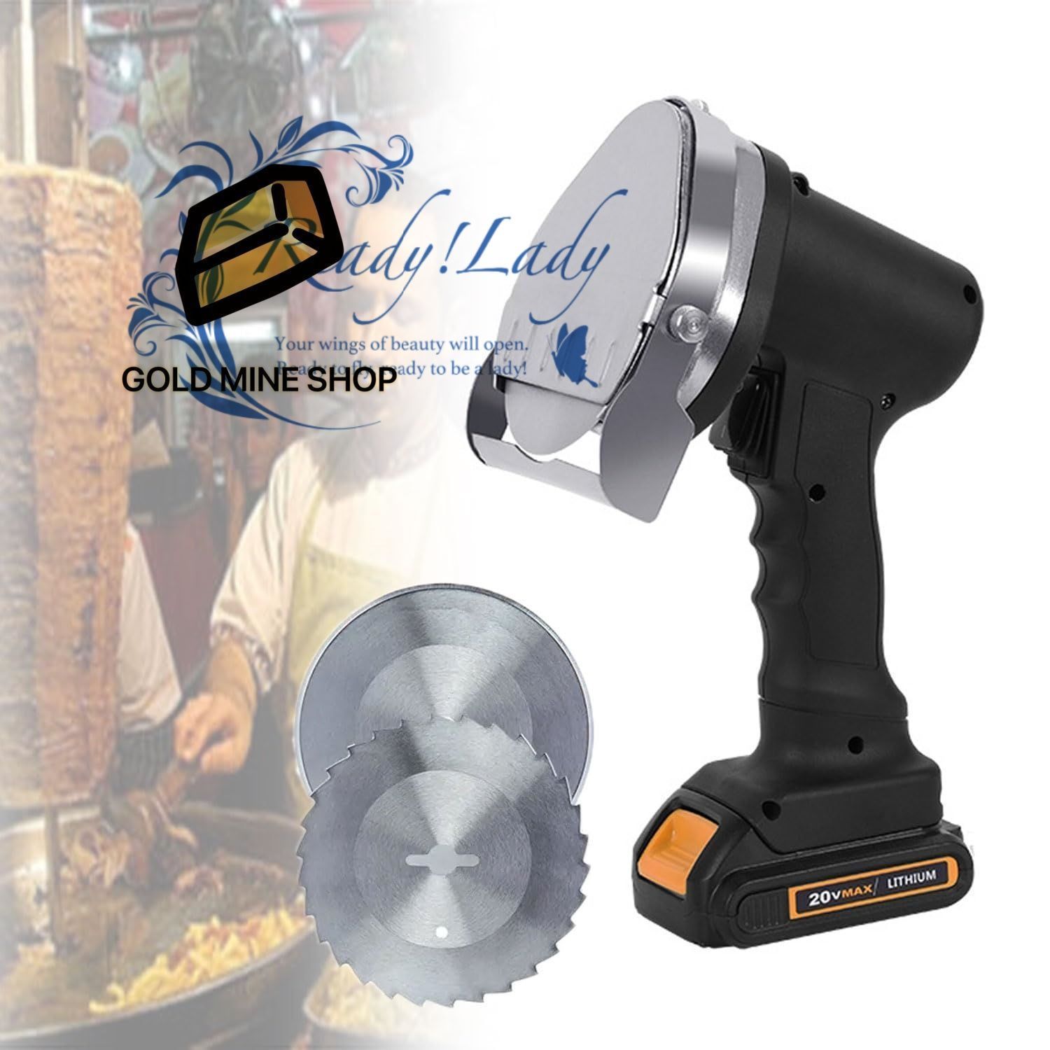 コードレストルコグリルナイフ ハンドヘルド電気ケバブ肉スライサー 2つの10cmブレード 調節 な厚さ0-8mm ケバブを切断するため