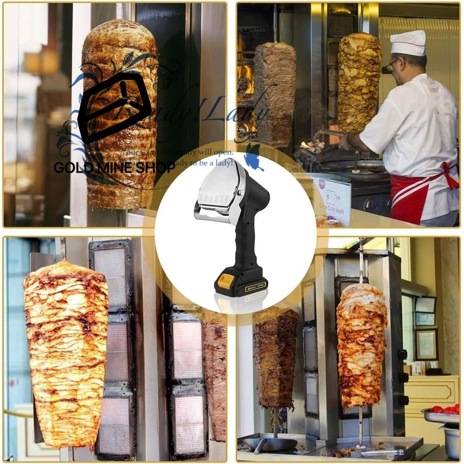  コードレストルコグリルナイフ ハンドヘルド電気ケバブ肉スライサー 2つの10 cmブレード 調節 な厚さ0-8 mm ケバブを切断するため その他 キッチン 食器