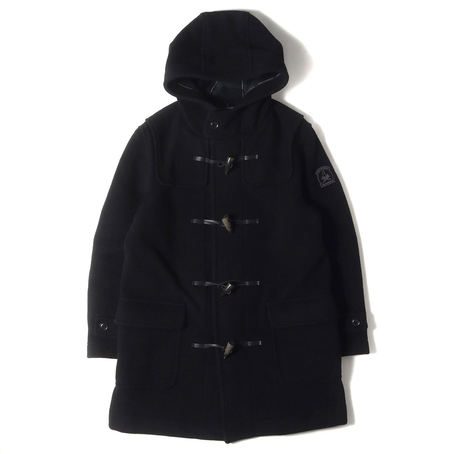 HYSTERIC GLAMOUR ヒステリックグラマー コート ブラック サイズ L 22AW LONDON Tradition アップリケ ダッフルコート 02223AC01 イギリス製 アウター ジャケット コラボ メンズ