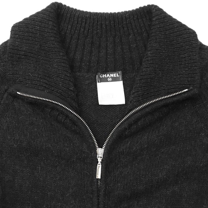  CHANEL シャネル 08 A P 33445 ニットワンピース シグネチャー ロゴ COCOマーク ジップアップ カシミヤ × アルパカ ロングスリーブ 長袖 ロングカーディガン ニットコート ドレス レディース サイズ 42 チャコール イタリア製 その他 その他