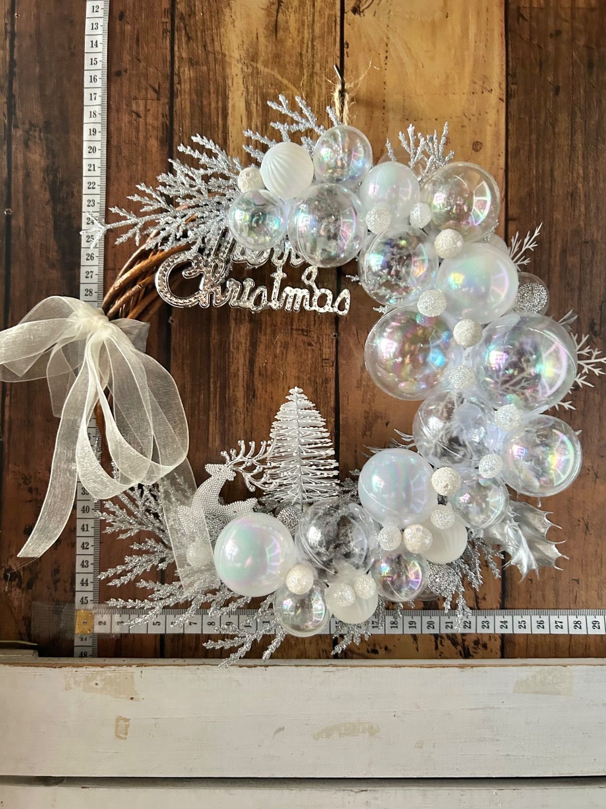 7-159クリスマスリース ホワイトクリスマス 三日月リース バブルリース