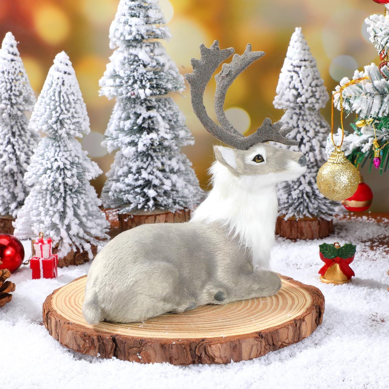 クリスマス　トナカイ ホワイト鹿の置物 Amazon.co.jp: SUNCN クリスマス トナカイの置物 小さな白い鹿の像2点