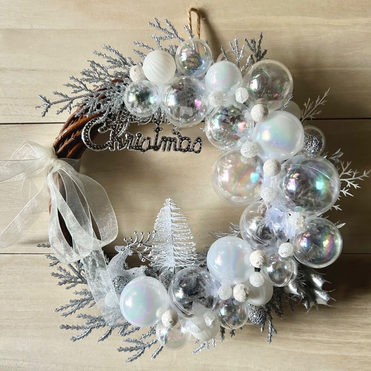 7-159クリスマスリース ホワイトクリスマス 三日月リース バブルリース
