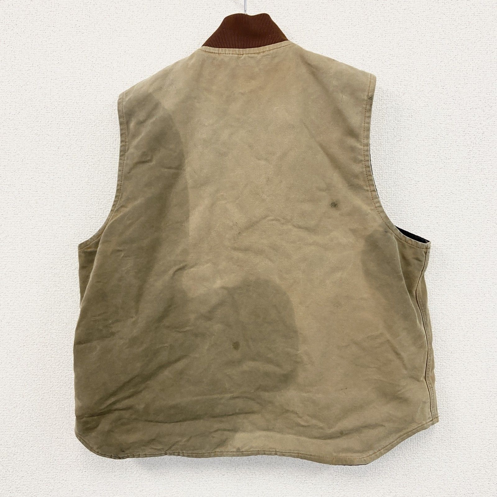古着 Carhartt カーハート フルジップダックベスト キルティングライナー 中綿入り ベージュ XLサイズ
