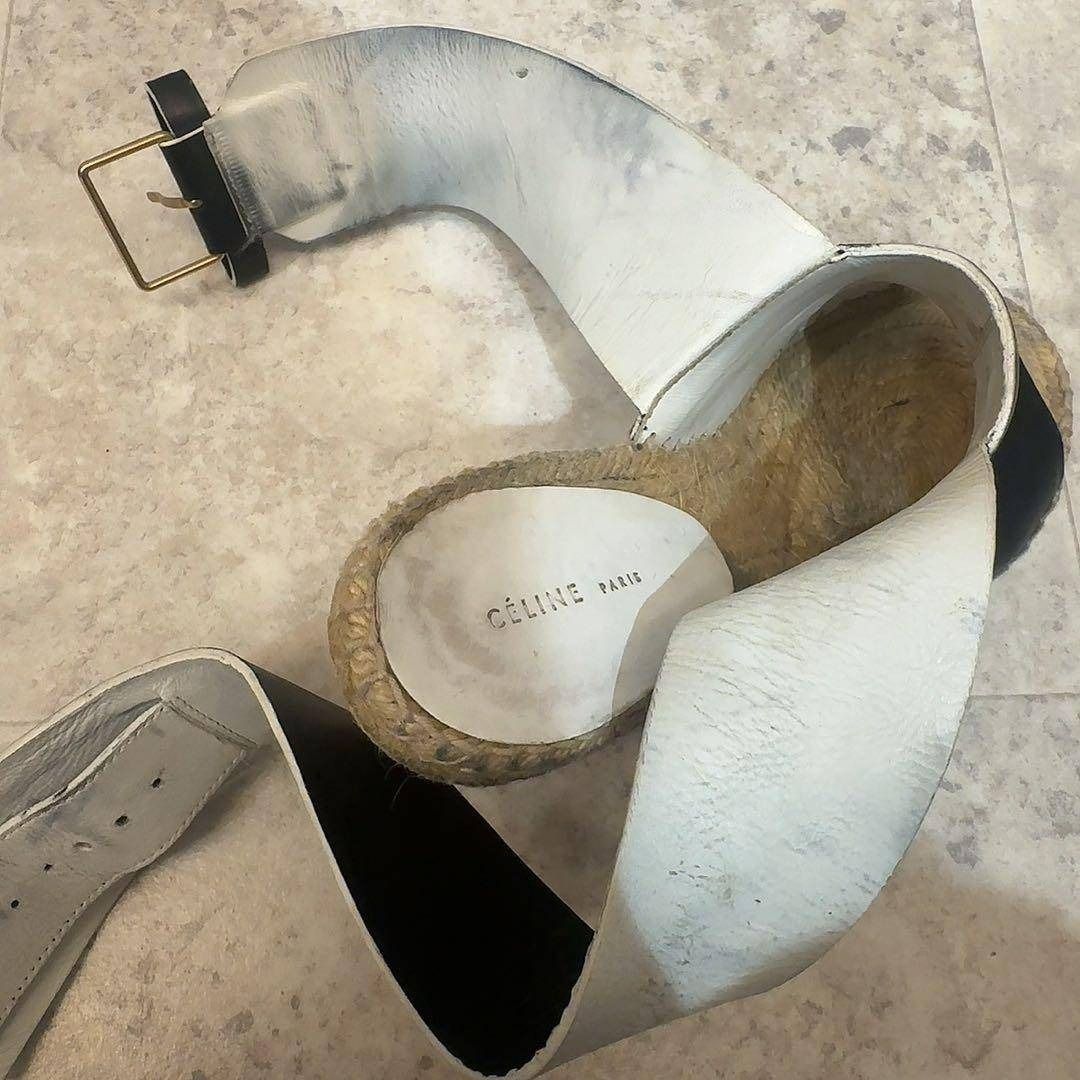  CELINE ブラックレザーオープントゥウェッジエスパドリーユサンダル 22.5 サンダル サンダル ミュール