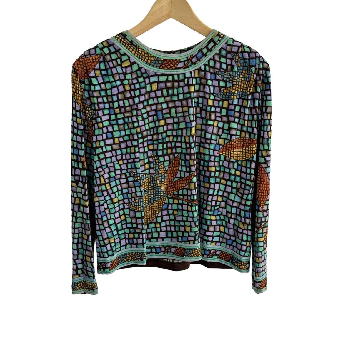 LEONARD レオナール 長袖カットソー サイズL レディース - オレンジ×ブルー×マルチ クルーネック 花柄