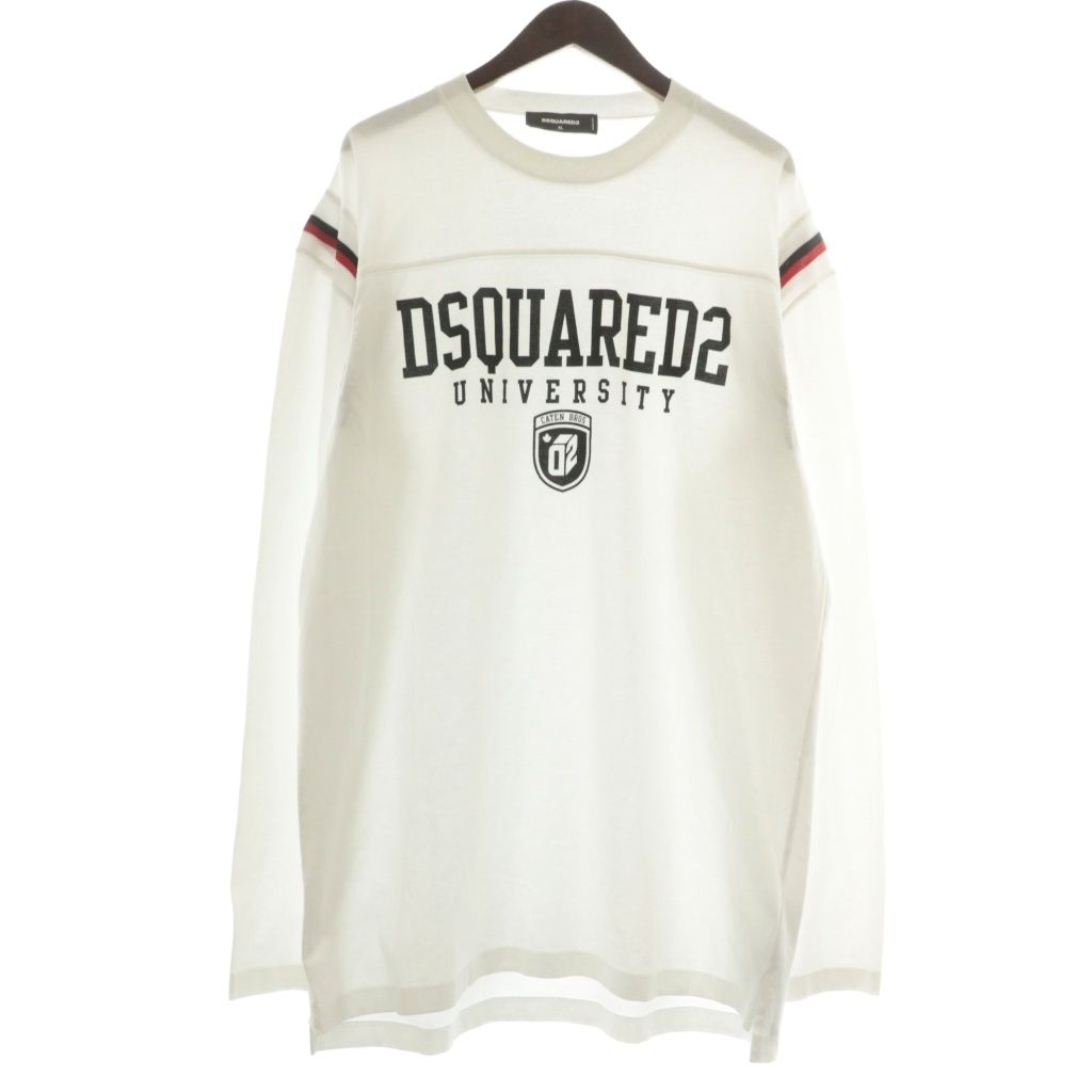 ディースクエアード DSQUARED2 Varsity Fit Tee Tシャツ ロンT カットソー 長袖 クルーネック ロゴ プリント XL 白 ホワイト S74GD1218 XZ GY19