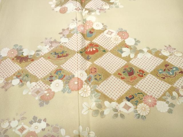 平和屋着物●十日町老舗ブランド　吉澤友禅　吾妻徳穂　訪問着　菱宝尽くし花文　金彩　正絹　逸品　未使用　CAAZ2547ut 平和屋着物○十日町老舗ブランド 吉澤友禅 吾妻徳穂 訪問着 菱宝尽くし