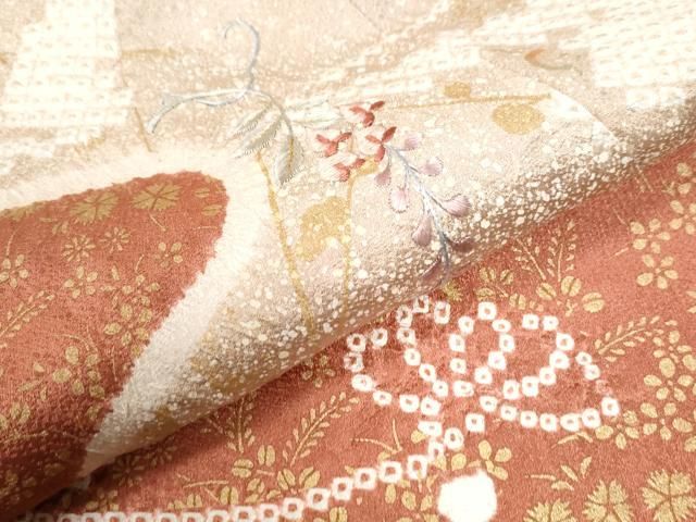 平和屋着物○創業460年・千總 訪問着 絞り 刺繍 枝垂れ花文 金彩 京王