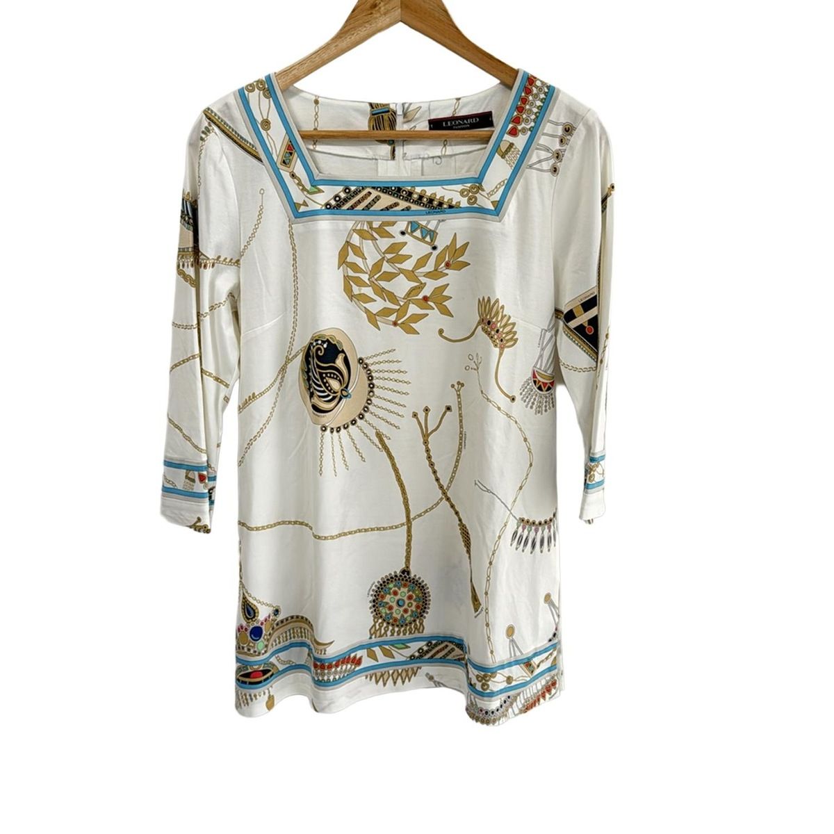LEONARD レオナール チュニック サイズ42 L レディース - 白×ベージュ×マルチ 七分袖 バックファスナー