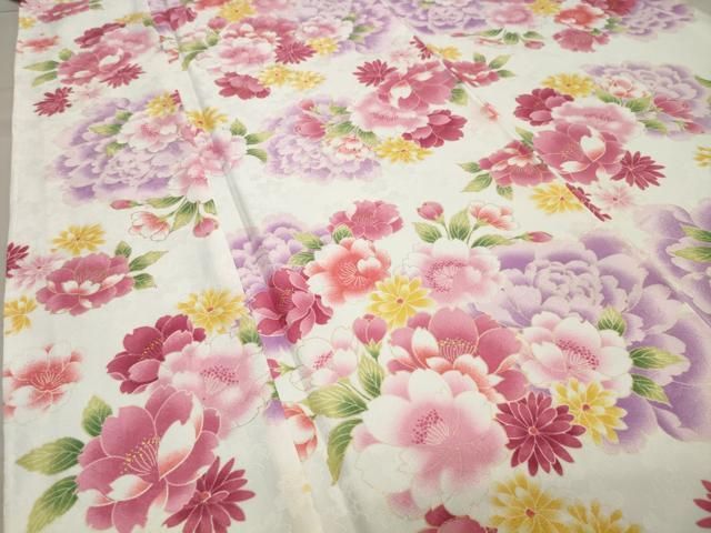 平和屋着物○小振袖 二尺袖 草花文 金彩 洗える着物 未使用