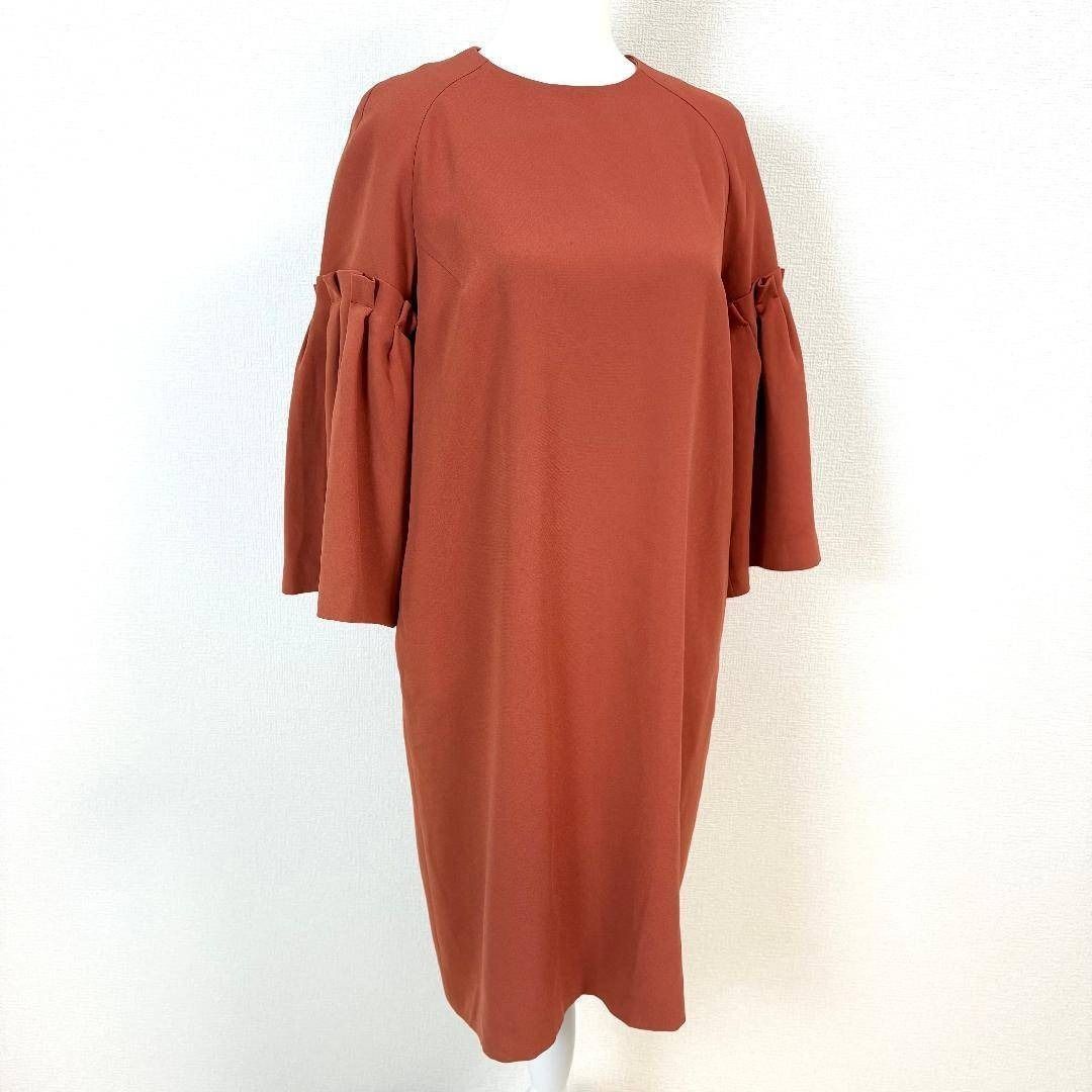 ADORE 長袖ワンピース 袖フ 38 オレンジ 無地