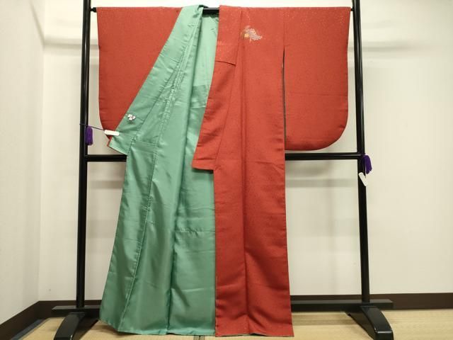 平和屋着物●小振袖　二尺袖　孔雀花文　丹色　金銀彩　洗える着物　CAAY8171gh 平和屋着物○小振袖 二尺袖 孔雀花文 丹色 金銀彩 洗える着物