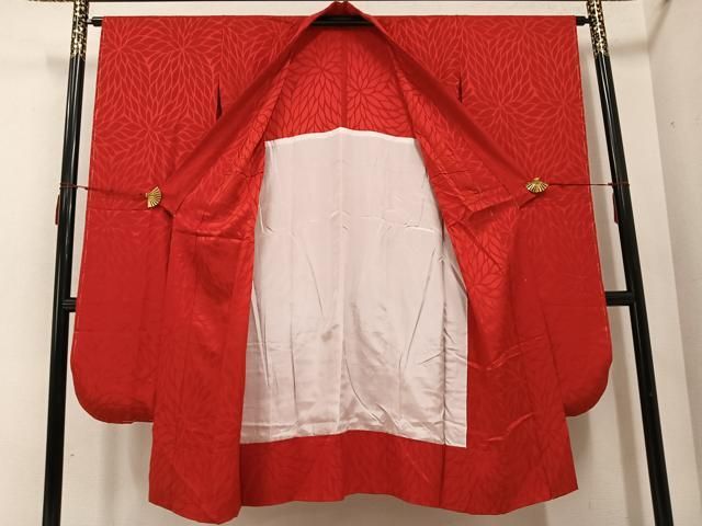 平和屋着物 振袖用長襦袢 無双仕立て 花地紋 茜色 正絹 AABC3708ph