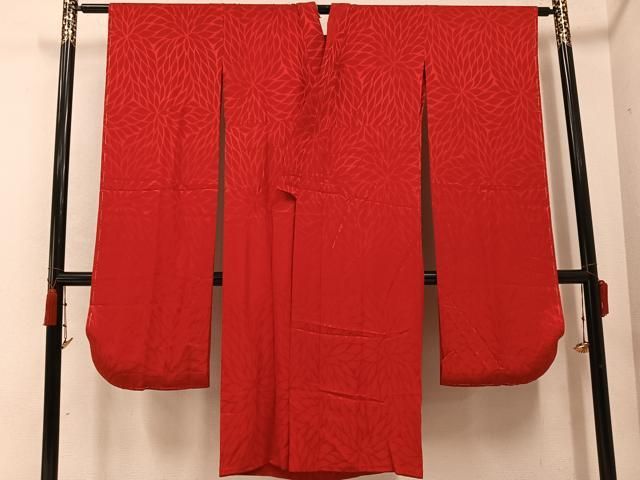 平和屋着物 振袖用長襦袢 無双仕立て 花地紋 茜色 正絹 AABC3708ph