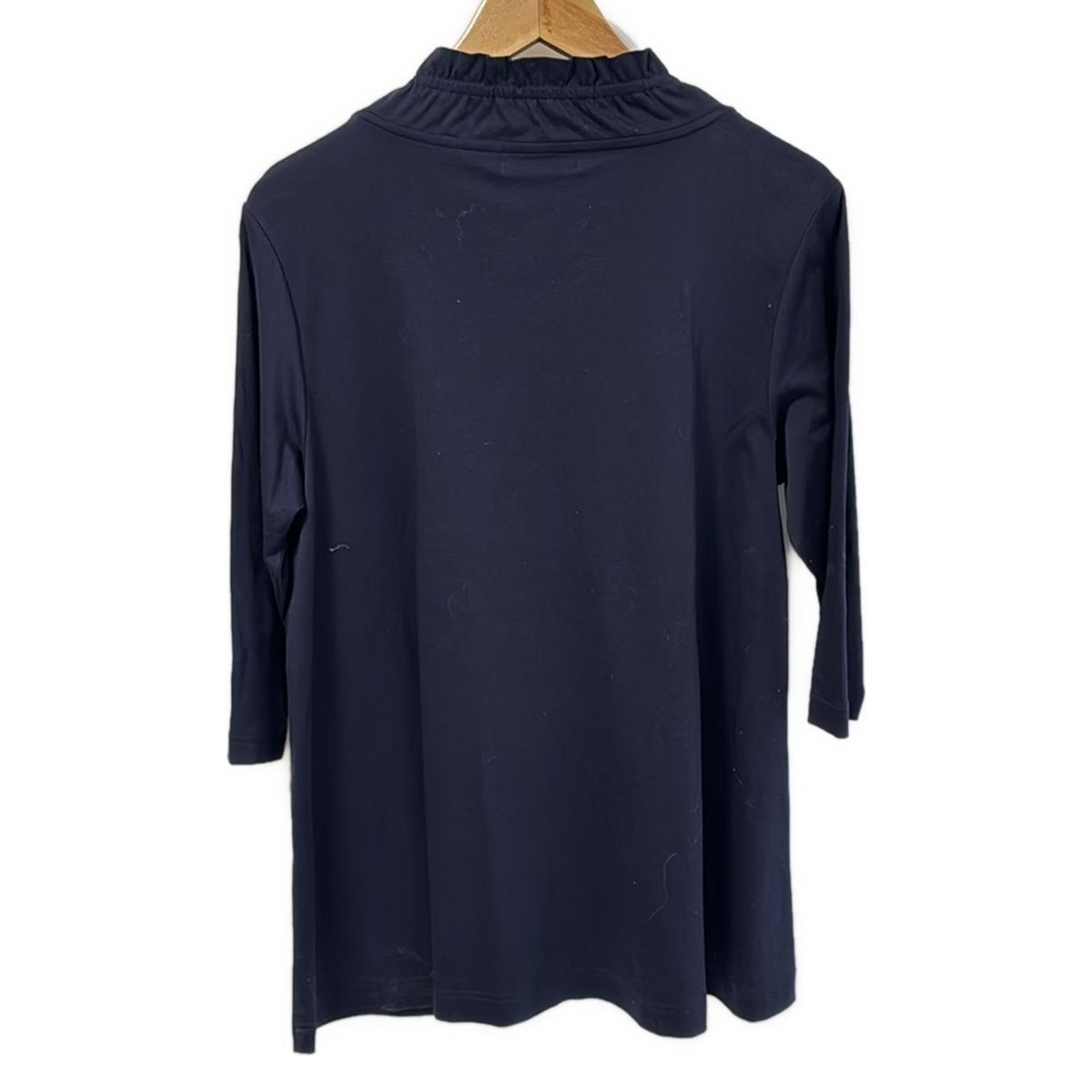 FEILER フェイラー チュニック サイズL レディース - ネイビー 七分袖 フラワー 花 刺繍 フリル