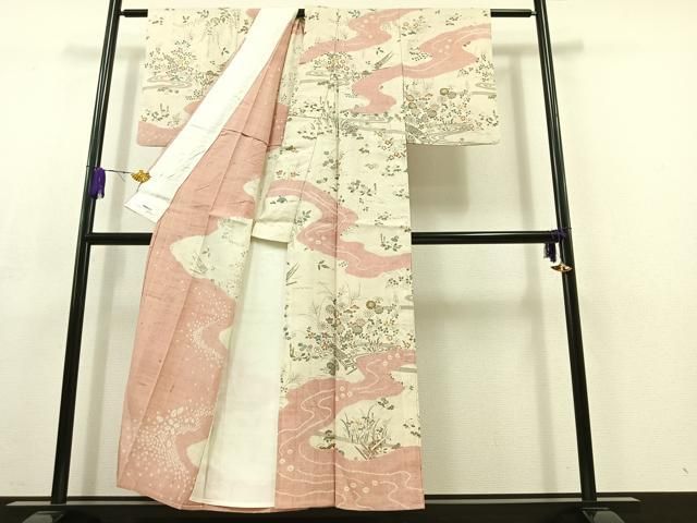 平和屋着物▽染織の名門 しょうざん 生紬 訪問着 単衣 絞り 流水