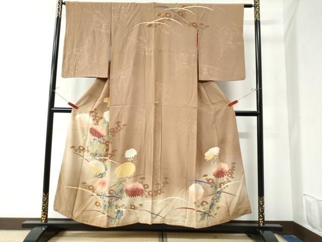 平和屋着物 アンティーク 大正ロマン 訪問着 刺繍 芝草菊文 暈し染め 正絹 CAAZ2944yc