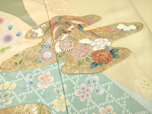 平和屋着物○訪問着 駒刺繍 エ霞鳳凰花文 鴛鴦 金銀彩 正絹 逸品