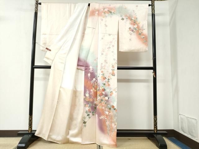 平和屋着物 訪問着 駒刺繍 花蝶文 暈し染め 金彩 正絹 CAAZ2977yc