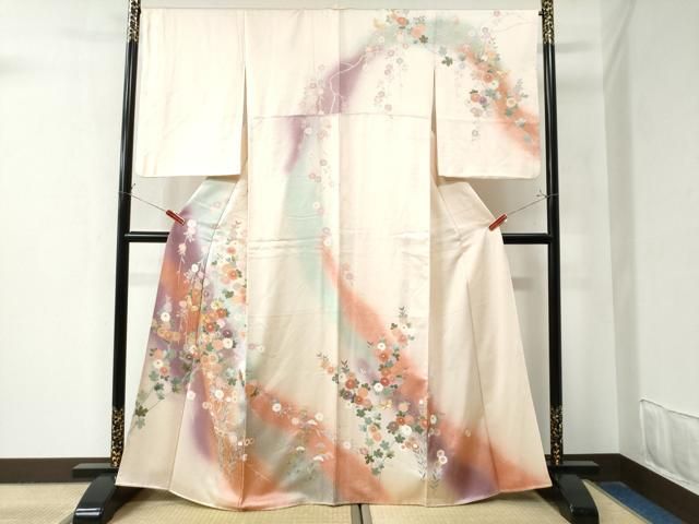 平和屋着物 訪問着 駒刺繍 花蝶文 暈し染め 金彩 正絹 CAAZ2977yc