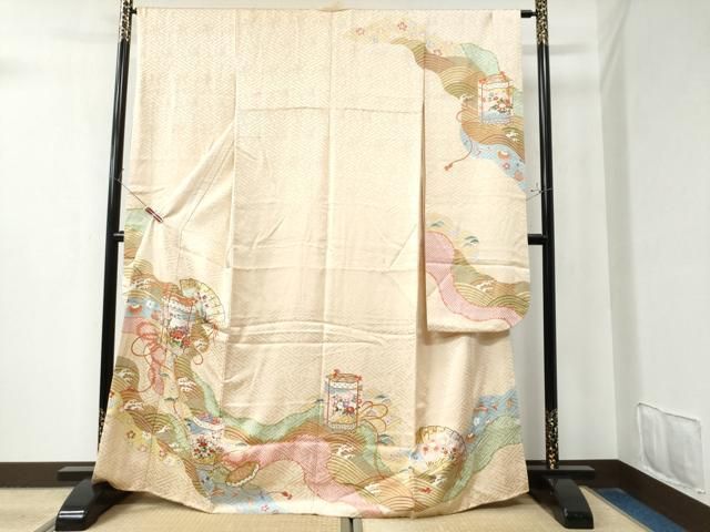 平和屋着物 豪華振袖 作家物 手描友禅 檜扇貝桶浜松吉祥花文 金彩 正絹 CAAZ3002yc