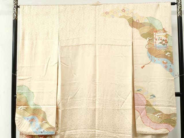 平和屋着物 豪華振袖 作家物 手描友禅 檜扇貝桶浜松吉祥花文 金彩 正絹 CAAZ3002yc