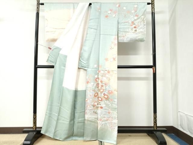 平和屋着物 訪問着 駒刺繍 雪輪御所車流水草花文 暈し染め 金彩 正絹 CAAZ3005yc