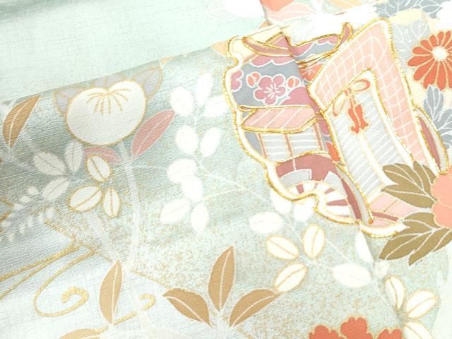 駒刺繍 雪輪御所車流水草花文