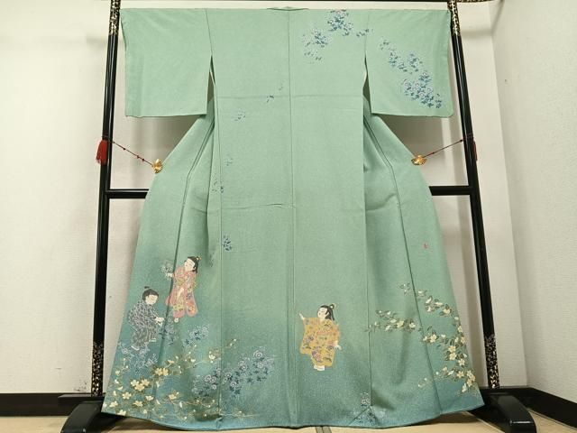 平和屋着物 十日町友禅作家 関口遼一 訪問着 童子花文 正絹 AABC9311ph